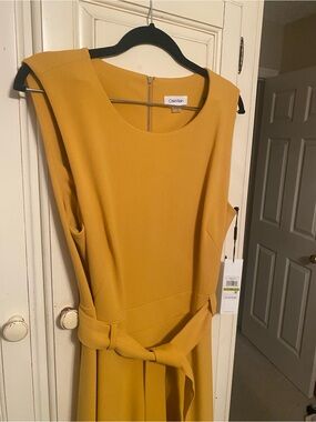 Calvin Klein Mustard Belted Midi Dress